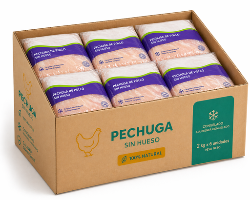 Caja de 6 paquetes de 2kg de pechuga sin hueso